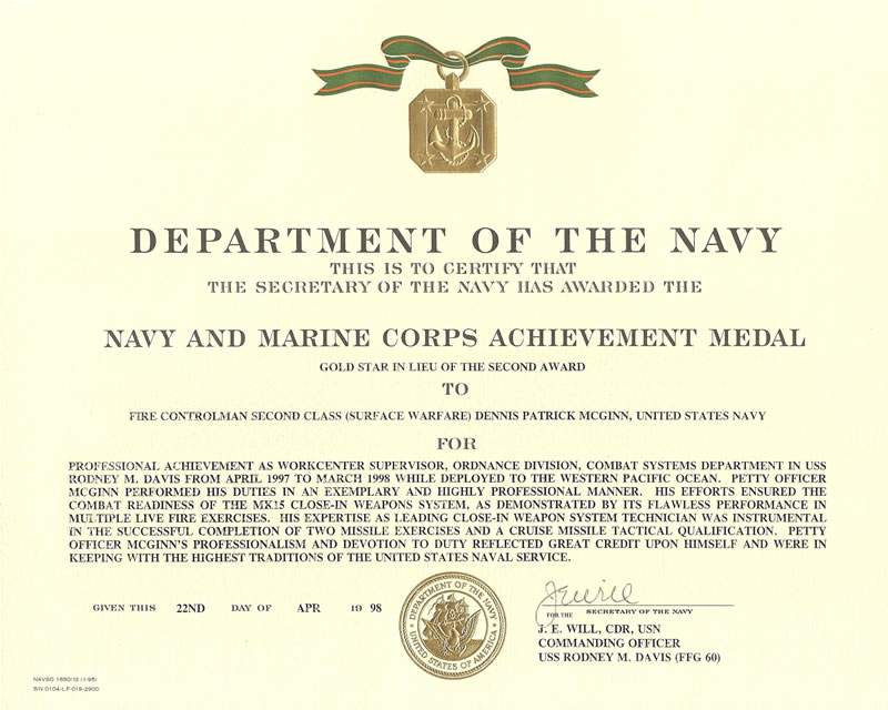 DennisPMcGinn Com Commemorating 21 Years Of Naval Service